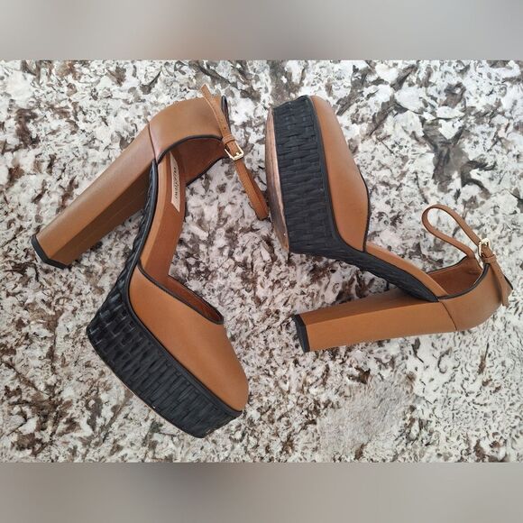 Valentino  Garavani Brown Leather Heel Platform Flats Sandals Size 39.5 - Picture 12 of 15